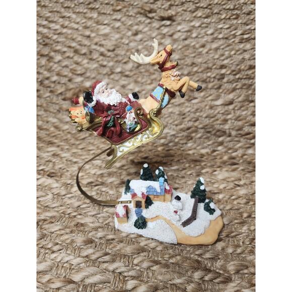 Traditions Vintage Santa & Sleigh Flying Over Village Christmas Holiday Figurine - Picture 1 of 9